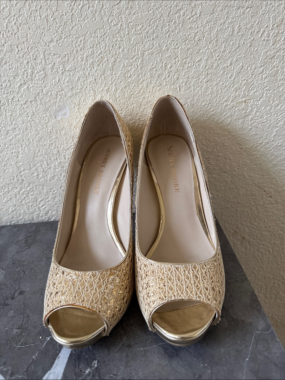 Audrey Brooke Metallic Gold Open-Toe Heels